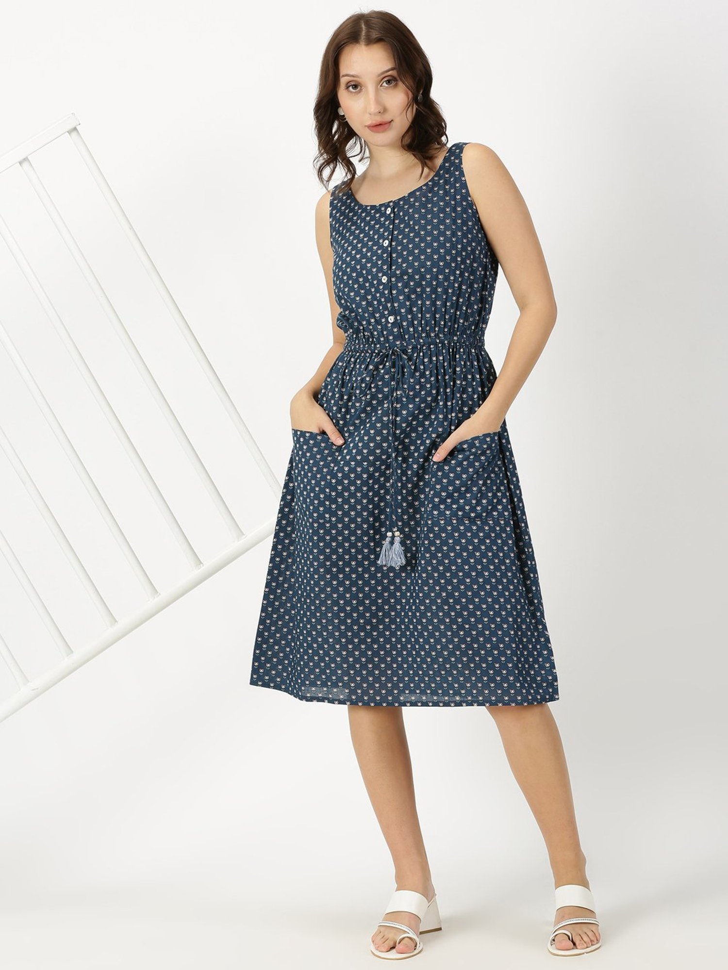 Saffron Threads Navy Printed Ethnic Dresses