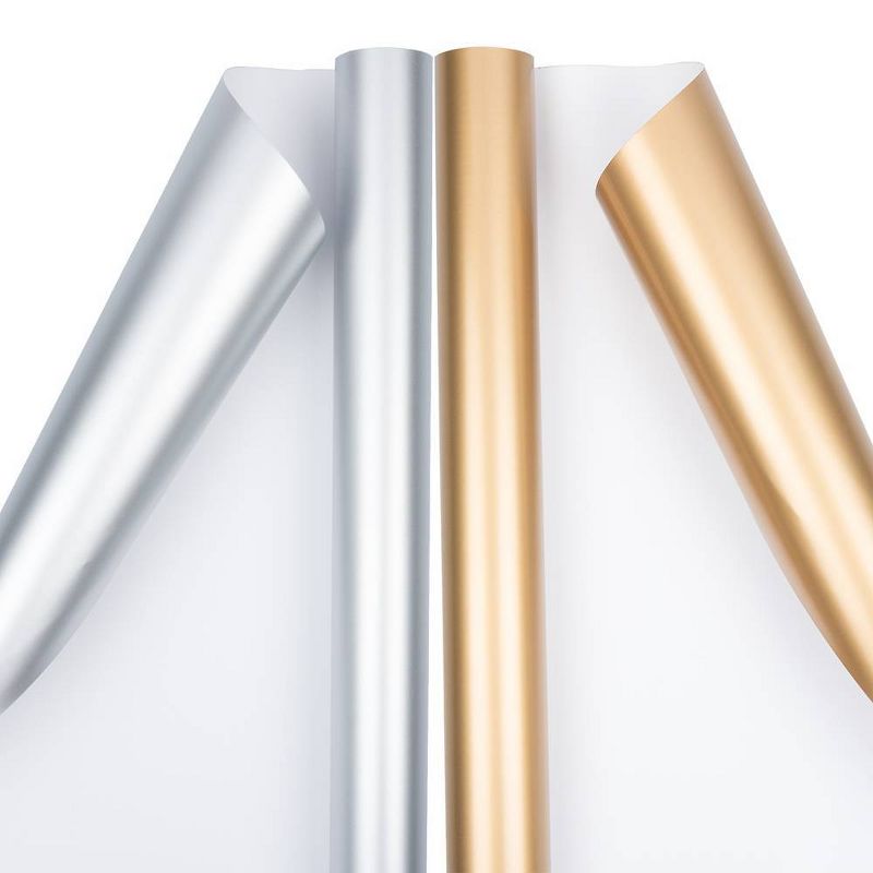 JAM PAPER Silver & Gold Gift Wrapping Paper Roll Combo Pack - 2 packs of 25 Sq. Ft.
