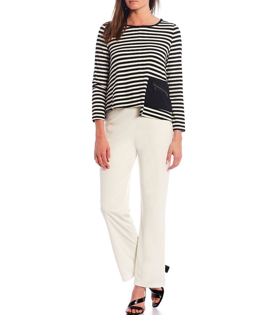 IC Collection One Side Pocket Asymmetrical Stripe Cropped Top