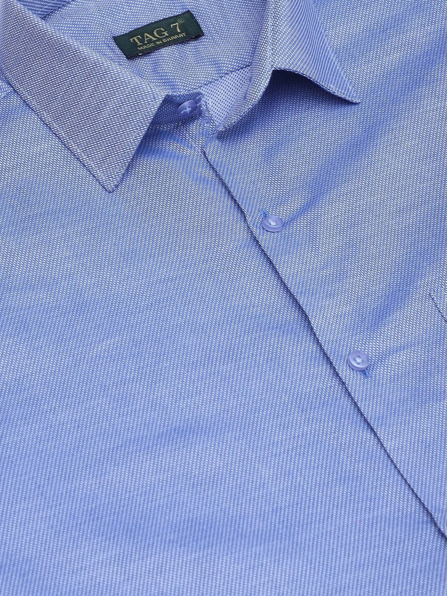 Tag 7 Blue Cotton Regular Fit Texture Shirt