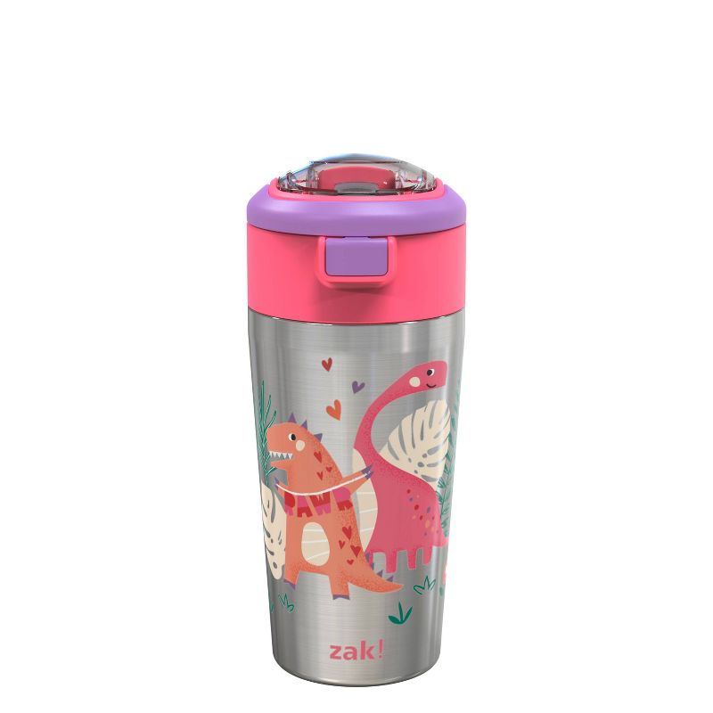 Zak Designs 12oz Double Wall Stainless Steel Vacuum Straw bottle – Dino Girl