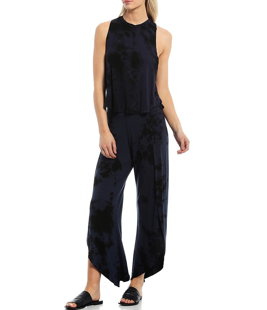 JALA Tie-Dye Printed Jersey Knit Lounge Crew Neck Sleeveless Muscle Tank