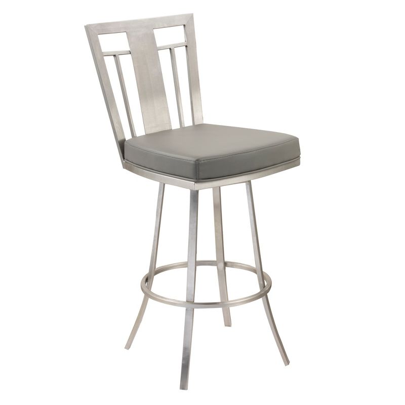 26" Cleo Modern Swivel Counter Height Barstool Gray/Stainless Steel - Armen Living