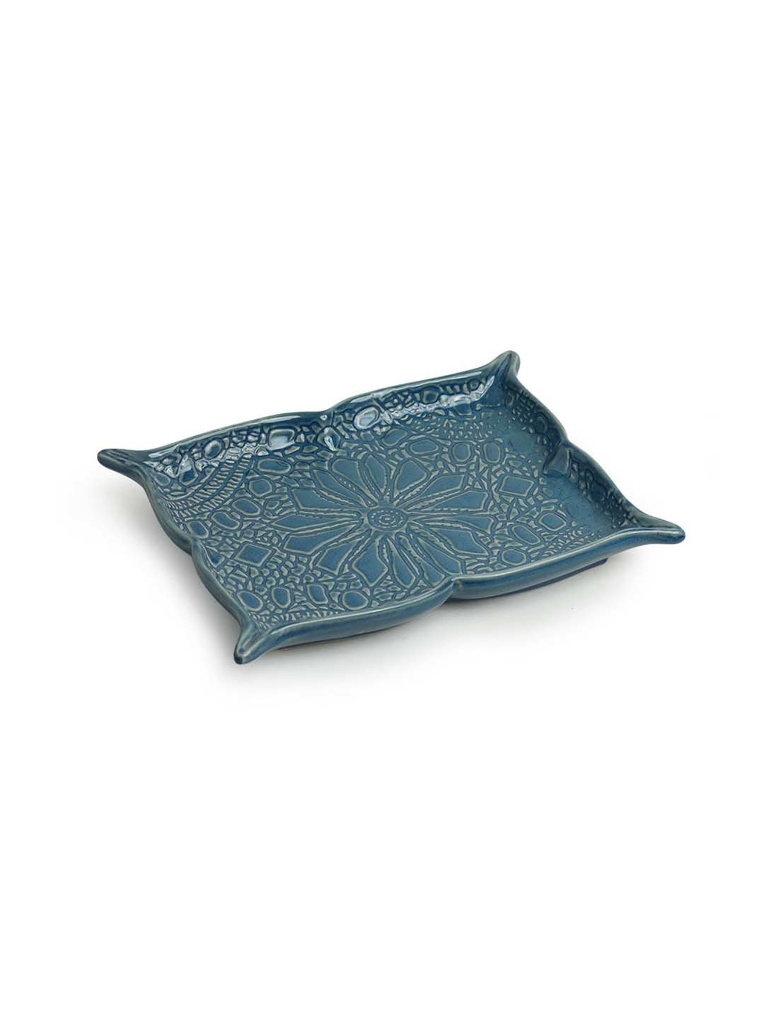 ExclusiveLane Reef Blue Ceramic Serving Platter