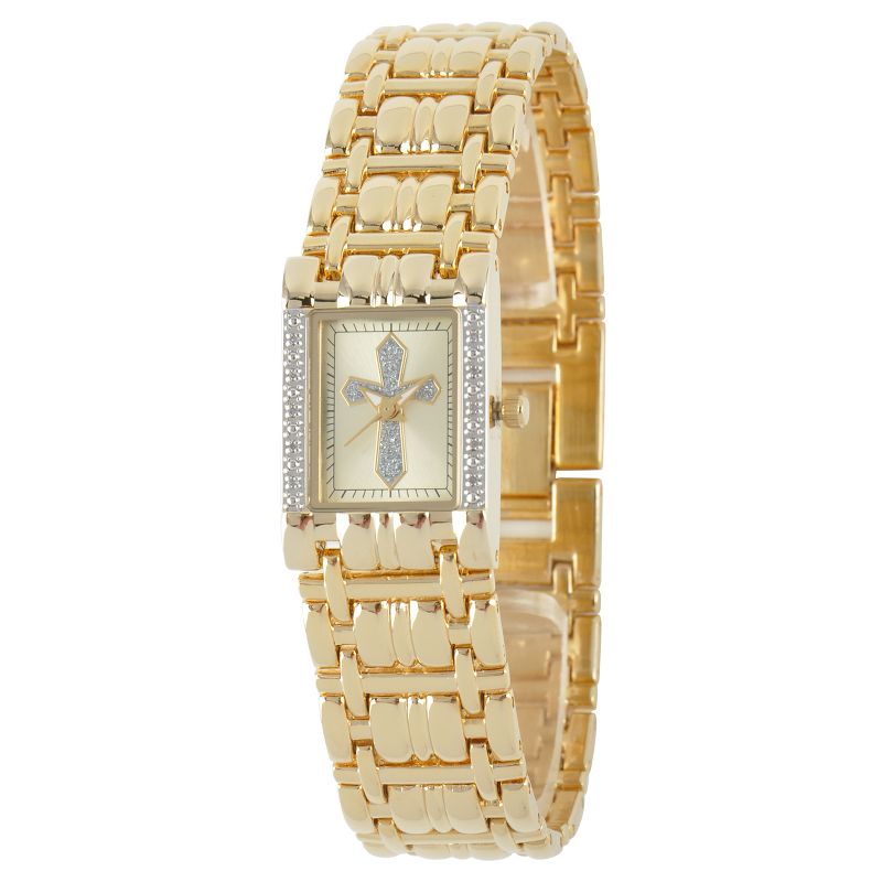 Women's eWatchfactory Cross Rectangular Bracelet Watch - Gold