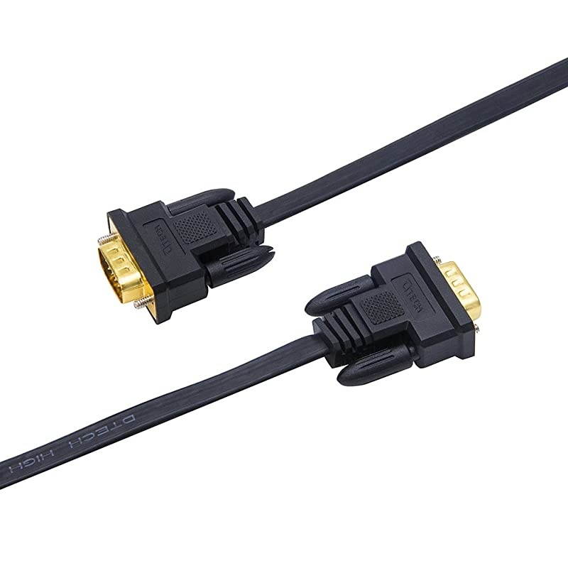 6ft Thin Computer Monitor VGA Cable Standard 15 Pin Connector Male to Male SVGA Cord Flat Wire for Desktop 6 Feet Black