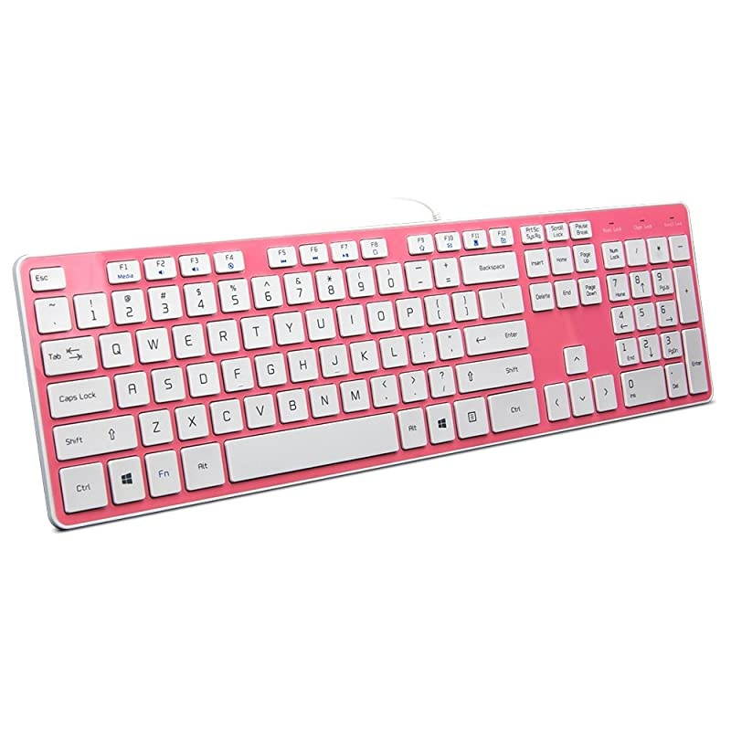 Wired USB Keyboard Comfortable Quiet Chocolate Keys Durable UltraSlim Wired Computer Keyboard For PC Windows 10 8 7 Vista KB1430 Pink