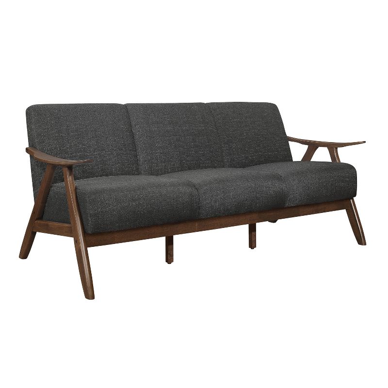 Lexicon 1138DG-3 Damala Collection Retro Inspired 3 Seat Living Room Sofa Couch, Polyester Fabric, Walnut Frame, Dark Gray