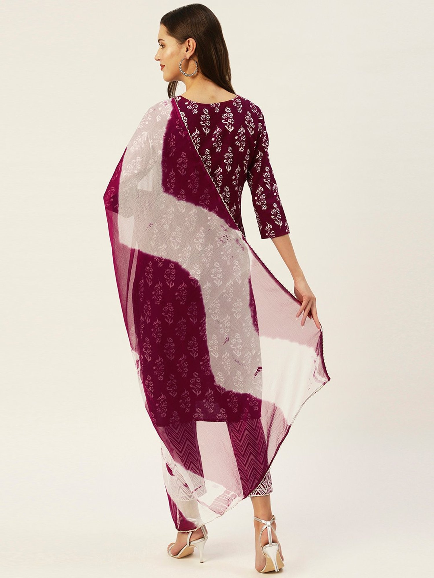 Anubhutee Maroon Cotton Printed Kurta Pant Set With Dupatta