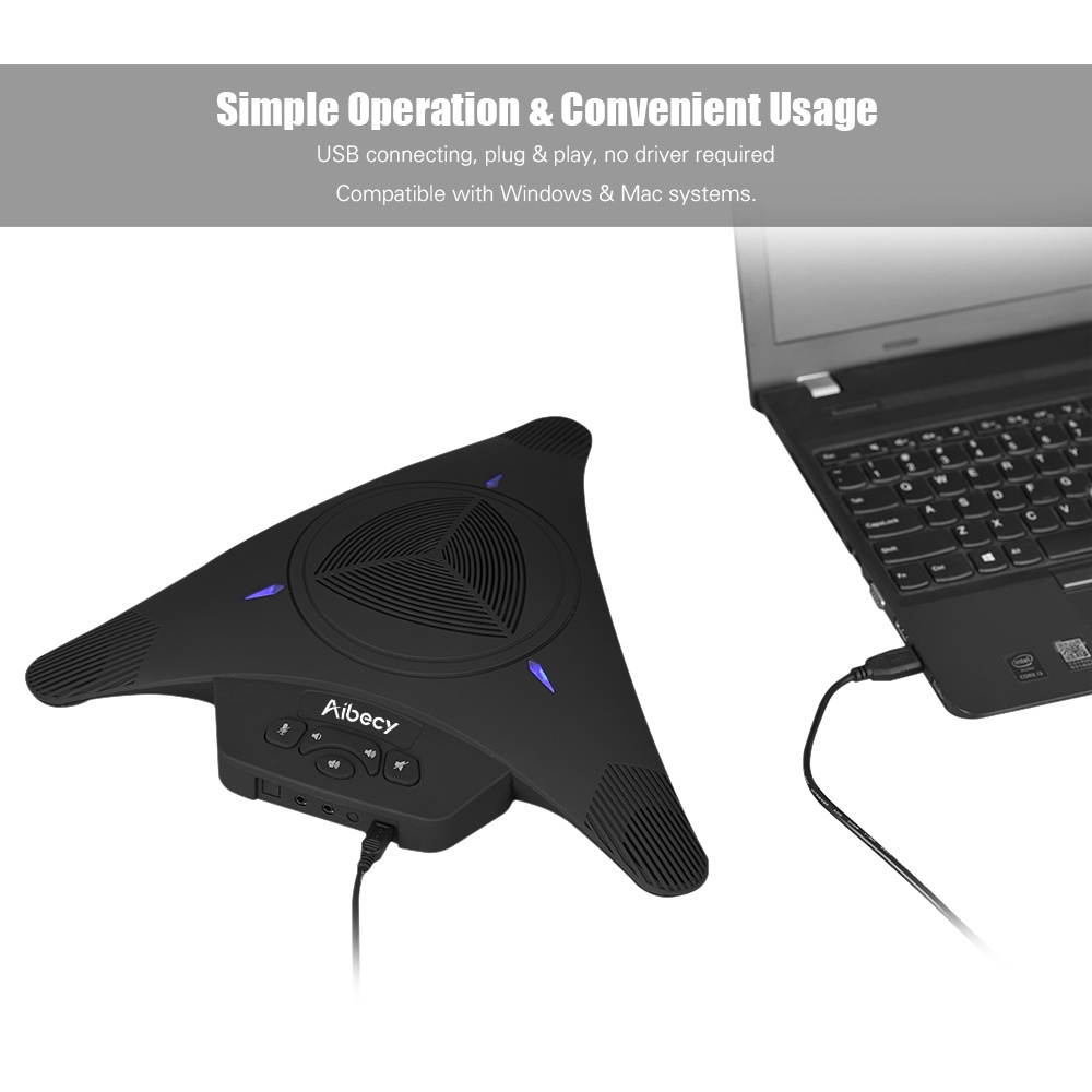 Aibecy High-power Conference Omnidirectional Condenser Microphone Mic Speaker Speakerphone USB Plug & Play 360&deg; Audio Pickup for Business Video Meeting
