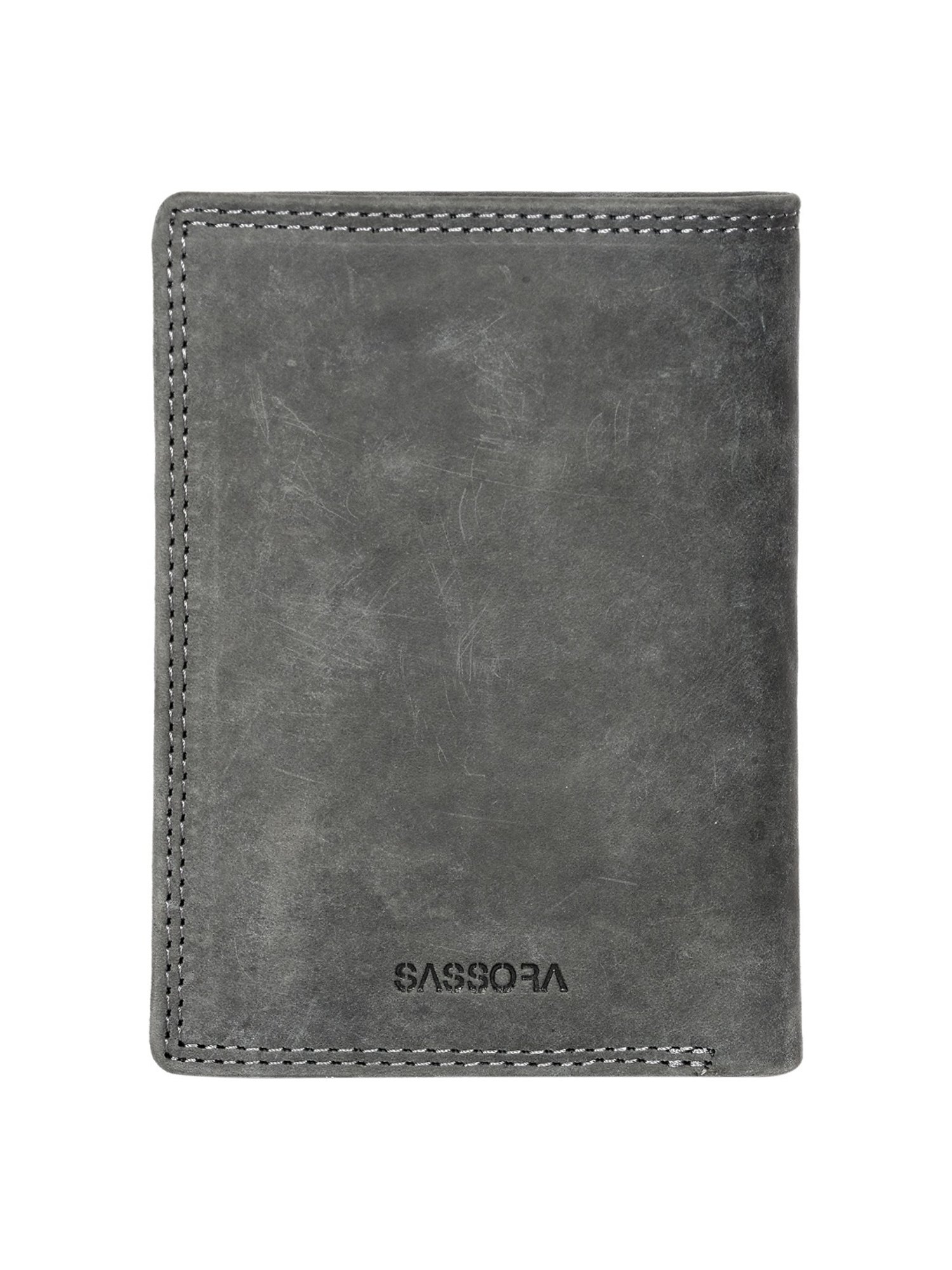SASSORA ARLO Grey Leather Textured Bi-Fold Wallet