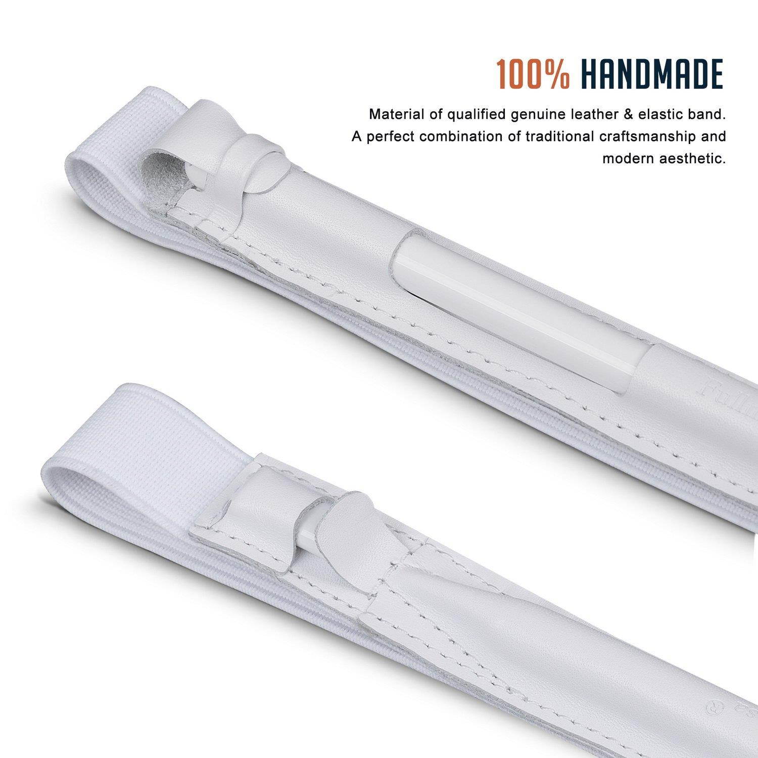 Fullmosa 4 Colors for Apple Pencil Holder, Genuine Litchi Texture Leather Apple Pencil Sleeve with USB pocket Handmade Compatible with iPad Pro 12.9" Cases, White