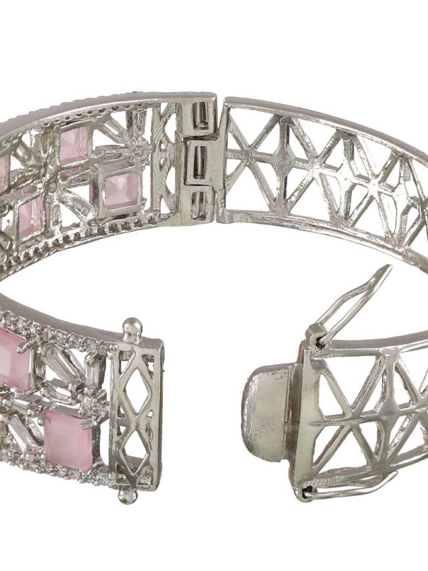 Jazz & Sizzle Silver-Plated Pink AD Studded Handcrafted Bangle Style Bracelet for Women