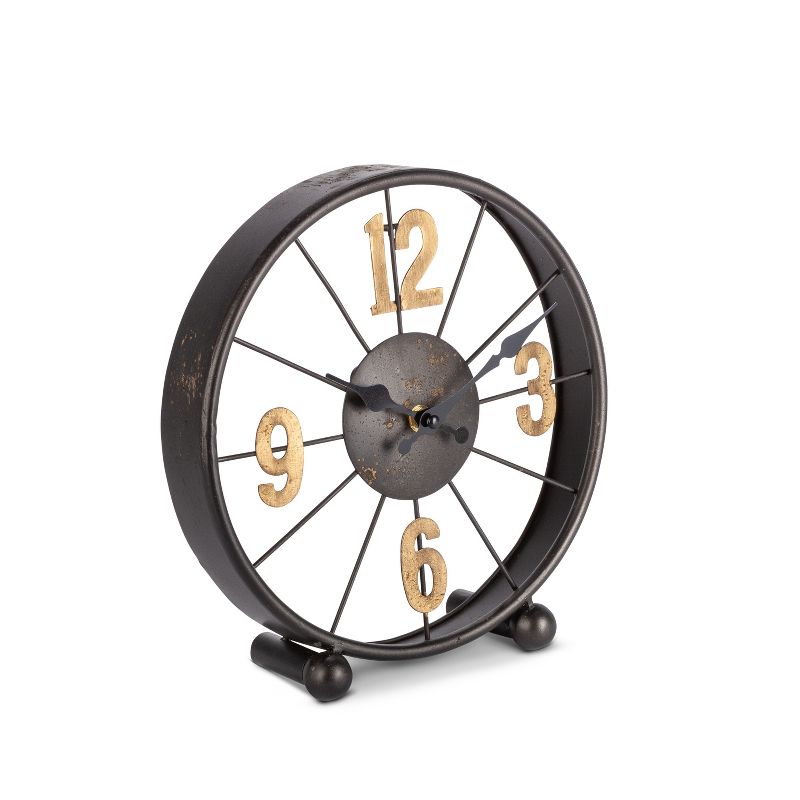 Lone Elm Studios 10.25" Battery Operated Tabletop Clock; Black and Gold