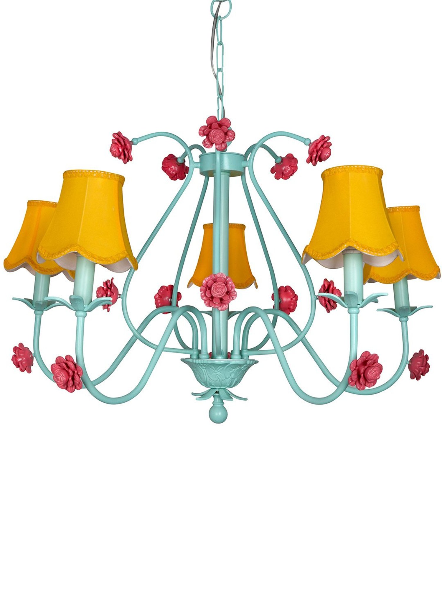 Fos Lighting 36-Inch Wide 5-Light Steel Ceiling Chandelier With Yellow Scallop Bell Fabric Shades