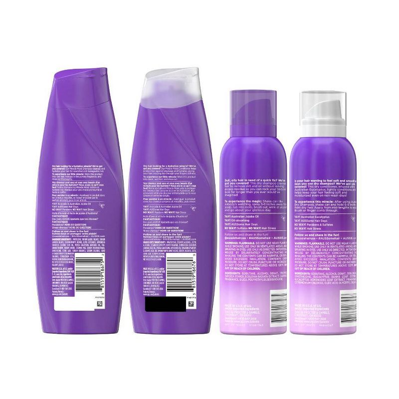 Aussie Miracle Moist Bundle Pack with Shampoo, Conditioner, Dry Shampoo and Dry Conditioner - 4pk/34 fl oz