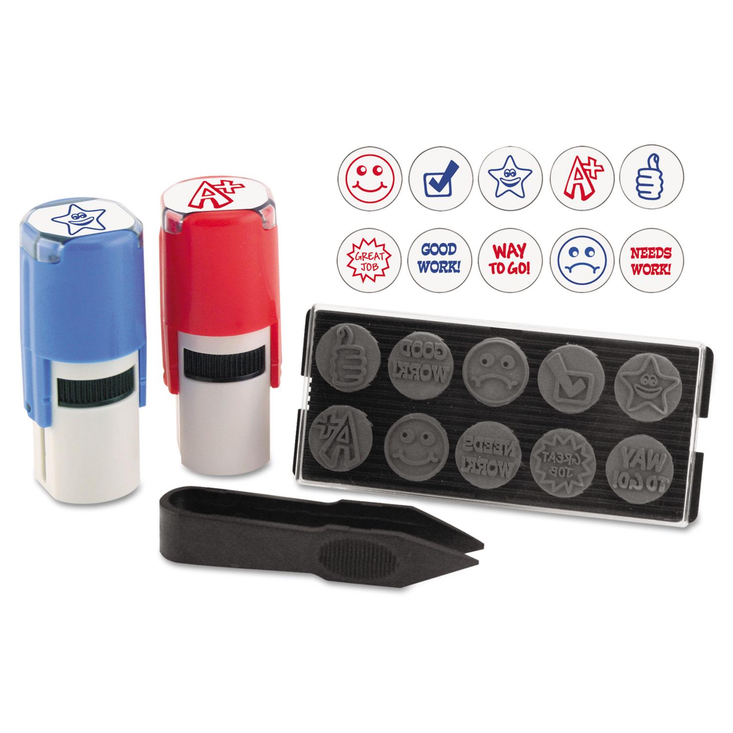 Stamp-Ever Stamp, Self-Inking With 10 Dies, 5/8", Blue/red