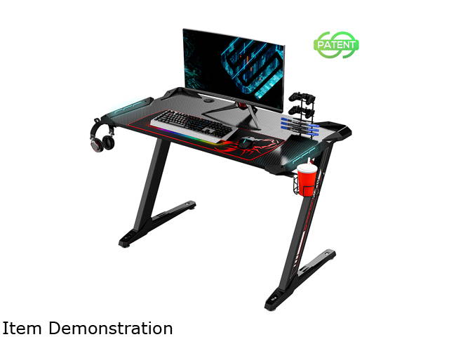 Eureka Ergonomic Z1-S Gaming Desk, Z Shaped Computer Desk with RGB LED Lights, Free Mousepad, Controller Stand, Cup Holder & Headphone Hook - Black 43.3"
