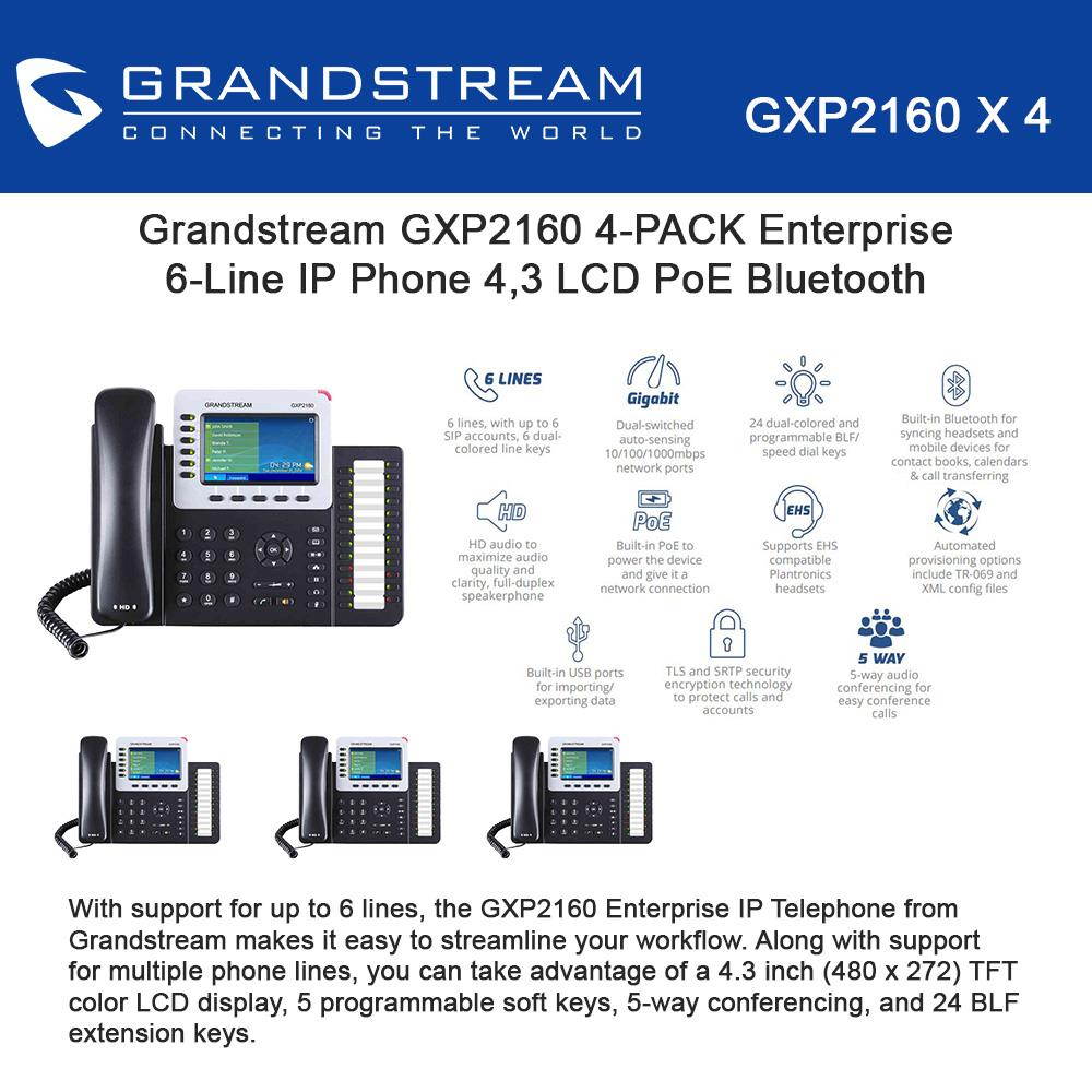 Grandstream GXP2160 4-PACK Enterprise 6-Line IP Phone 4.3 LCD PoE Bluetooth