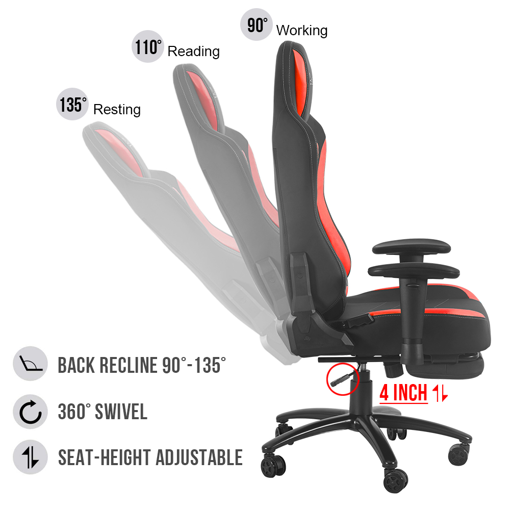 Ergonomic Racing Style Gaming Chair LUCKWIND Racing Chair
Massage Gaming Chair Office Chair Height Adjustment Recliner Swivel Rocker With Retraceable Footrest And  Massage Lumbar Pad E-Sports Chair