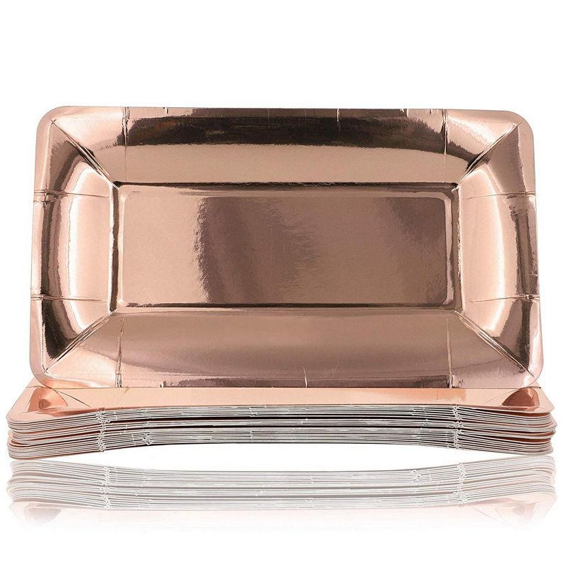 Juvale 24-Pack Rectangular Paper Party Appetizer Plates, Rose Gold Foil 9"x5"