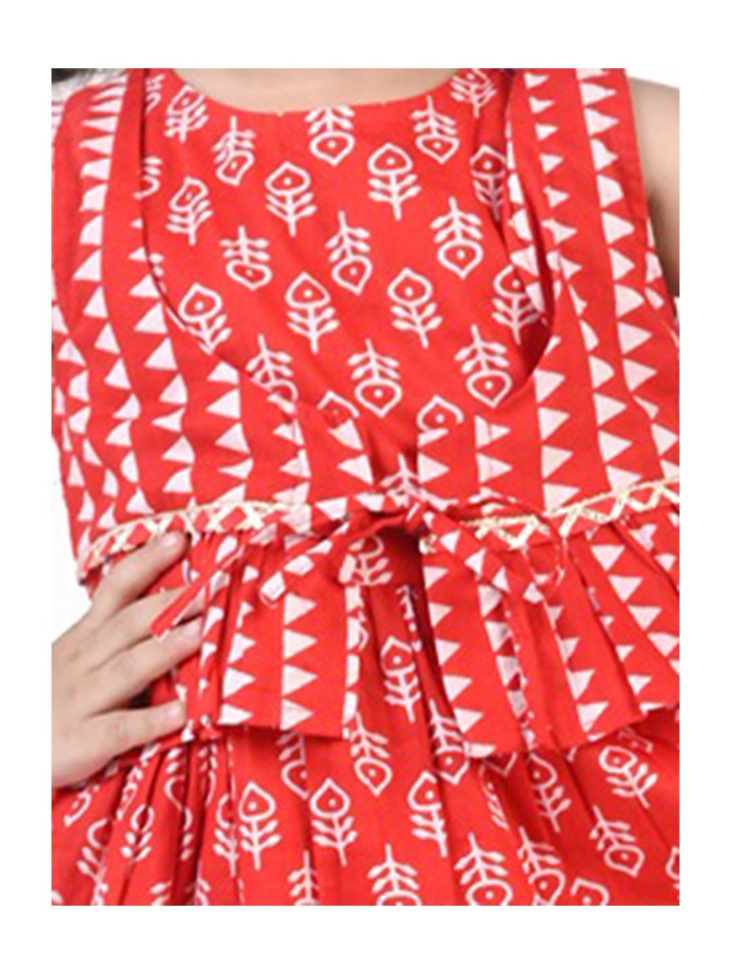 Budding Bees Kids Red Printed Kurta, Jacket, Pants with Scruchie