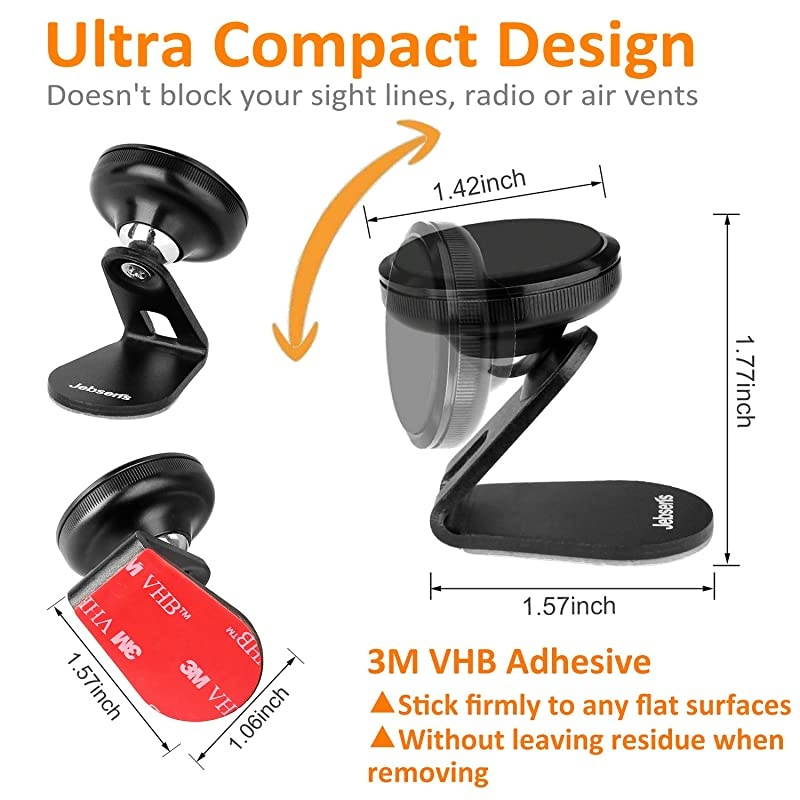 Magnetic Phone Car Mount  Universal Magnetic Car Phone Holder Metal Dashboard Cell Phone Stand Compatible with All Smart Phones Black