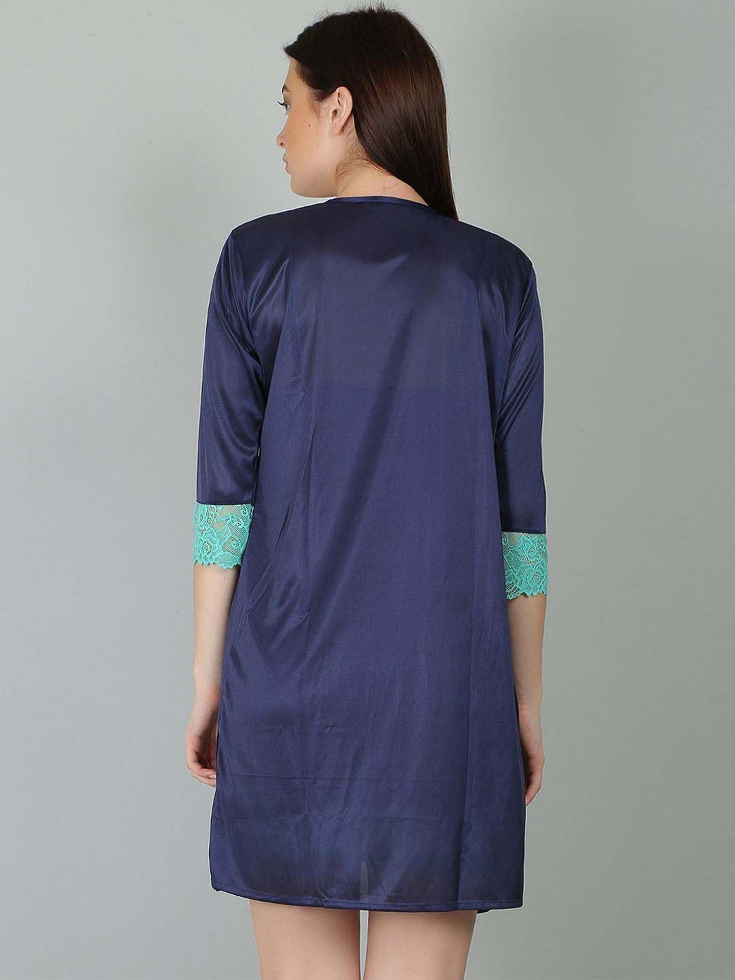 N-Gal Blue Lace Work Short Nighty With Robe