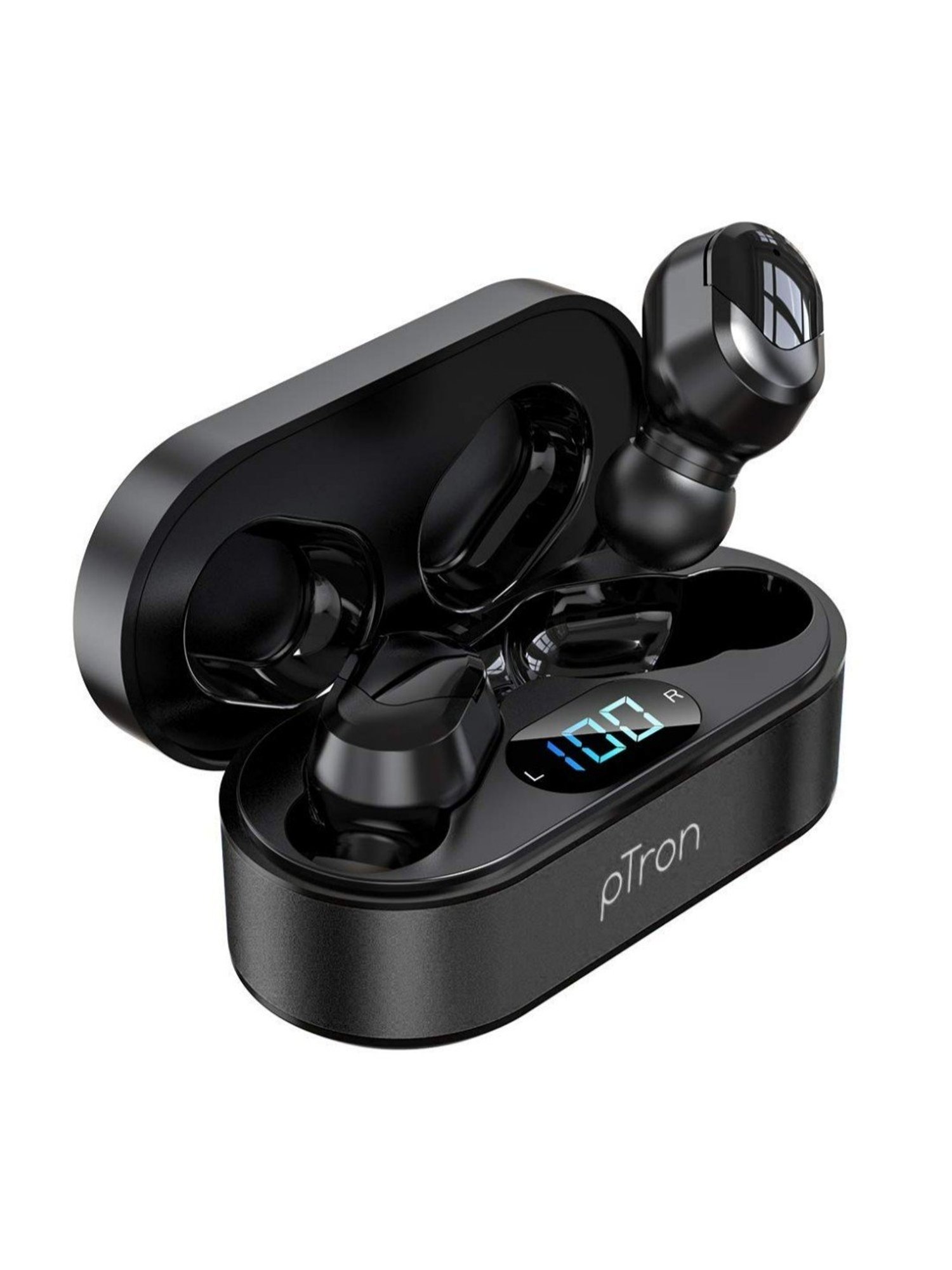 PTron Bassbuds Plus True Wireless Bluetooth 5.0 in Ear Earbuds, Digital Display & with Mic (Black)