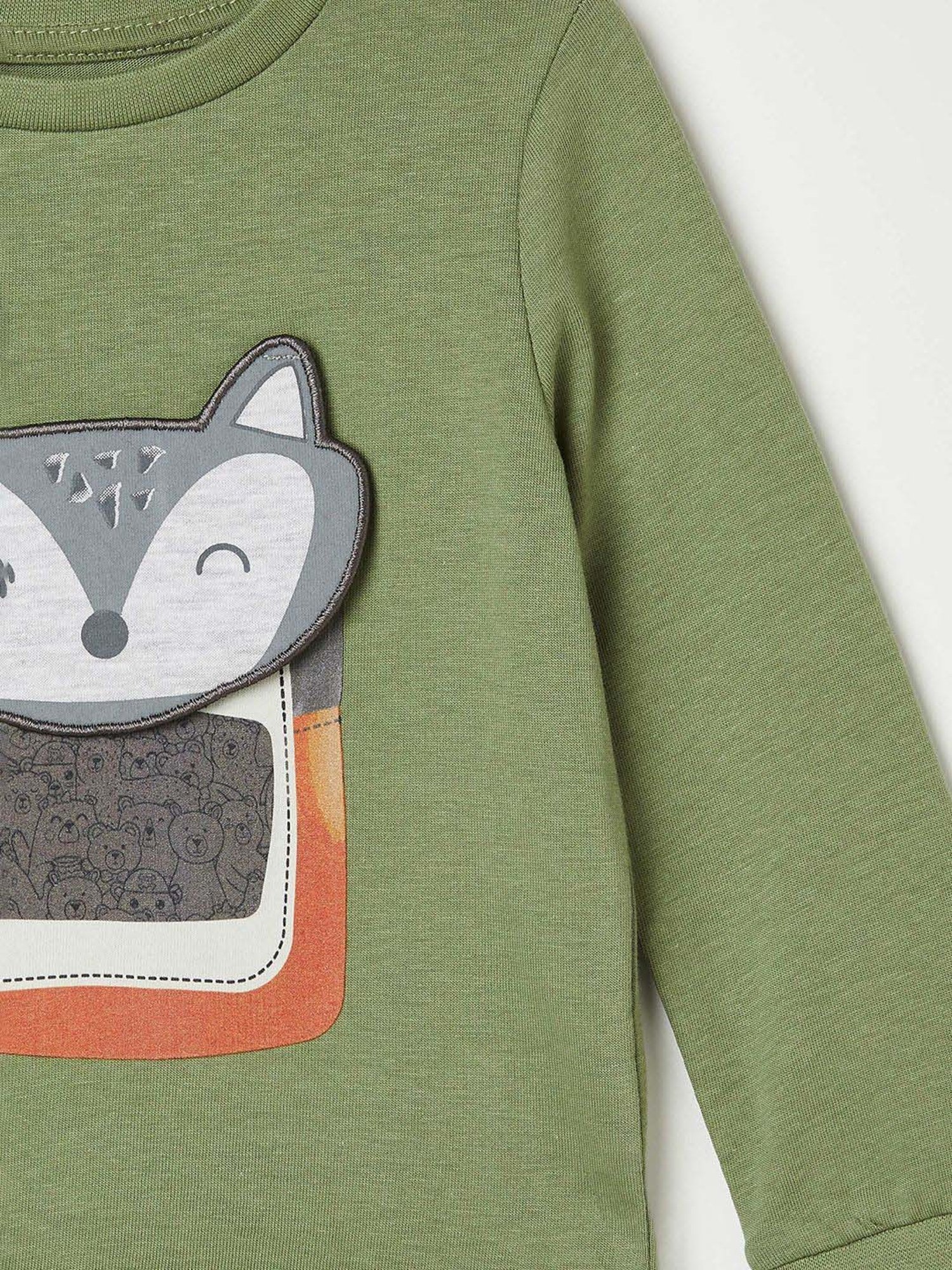 Juniors by Lifestyle Kids Olive Cotton Embroidered Full Sleeves Tee