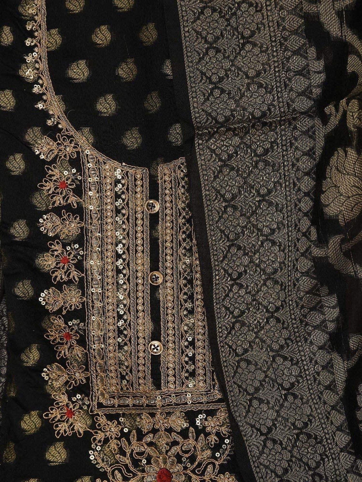 Jaipur Kurti Black Woven Pattern Unstitched Dress Material