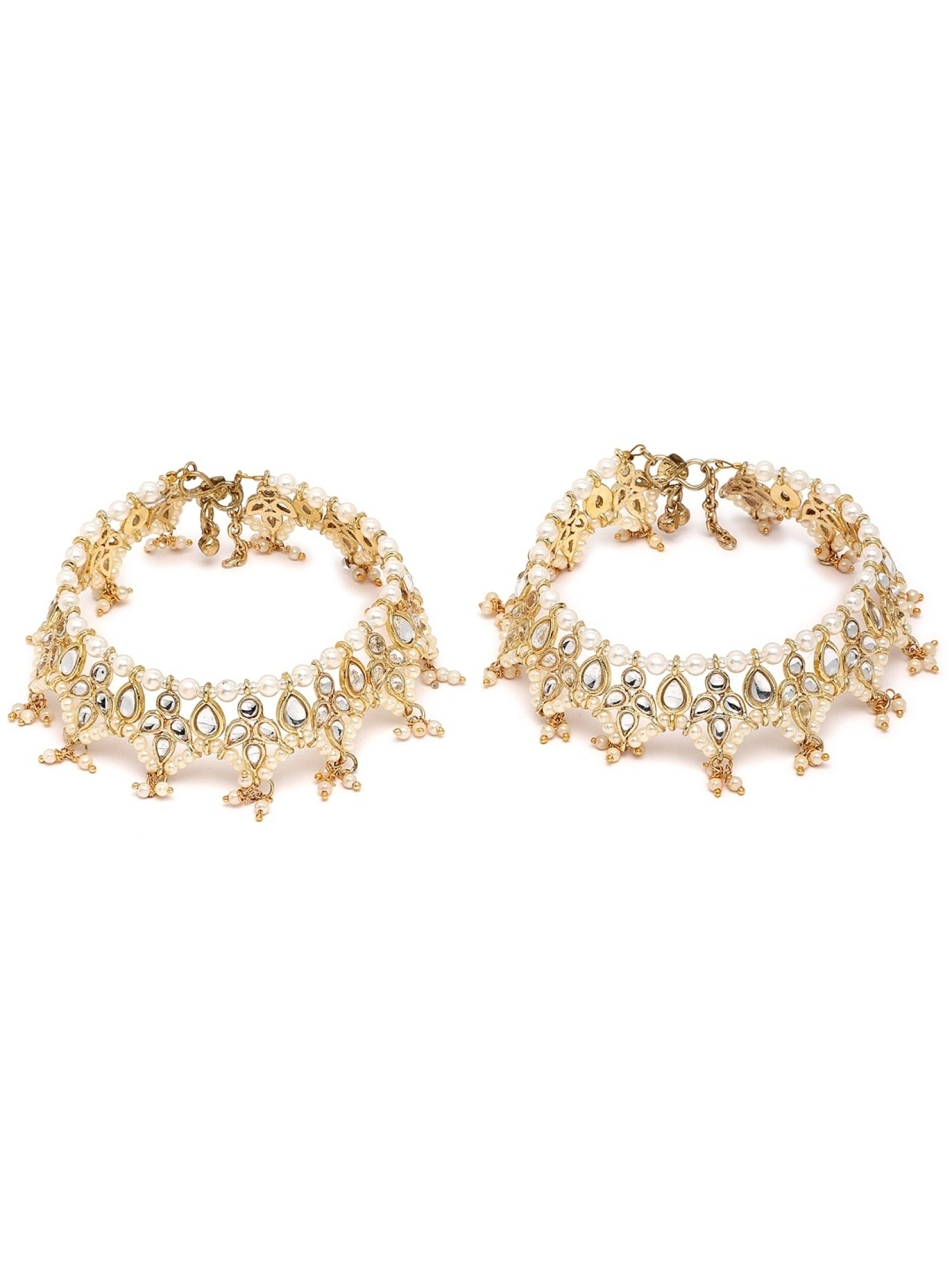 Karatcart Gold-Plated Drop Kundan Anklet for Women