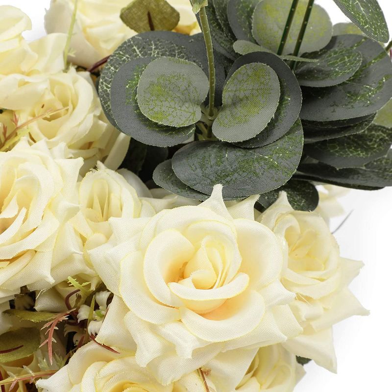 Farmlyn Creek 4-Piece Artificial White Roses Flowers with Ceramic Pot Vase