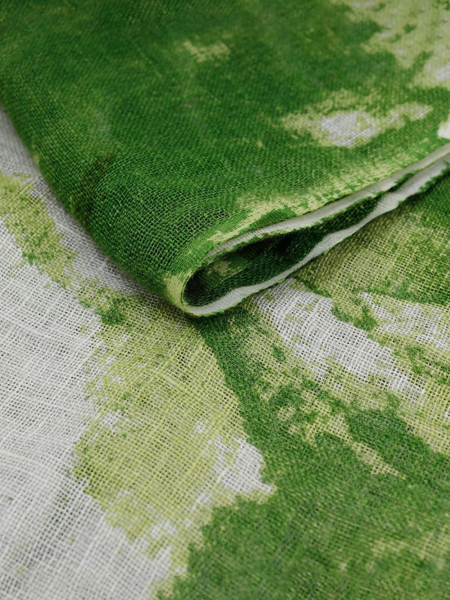 Linen Club Green Printed Pure Linen Stole