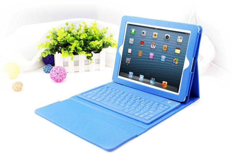 Silicone Bluetooth Keyboard Case For Apple iPad Air 2 / 1 Tablet, Slim PU Leather Folio Stand Case Cover + Soft QWERTY Keyboard