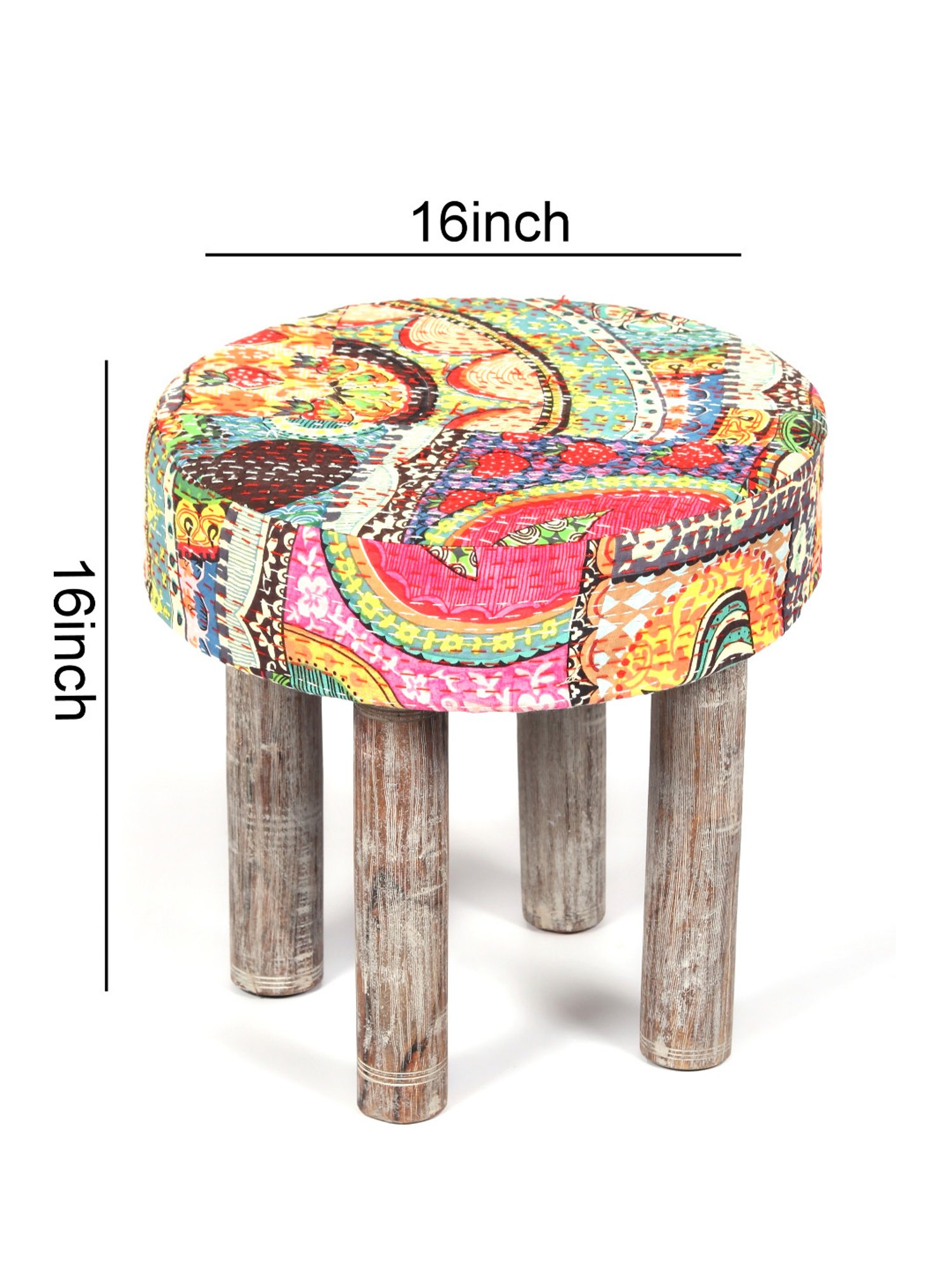 Chumbak Spring Marigold Floral Green Mango Wood Modern Trunk Storage Ottoman