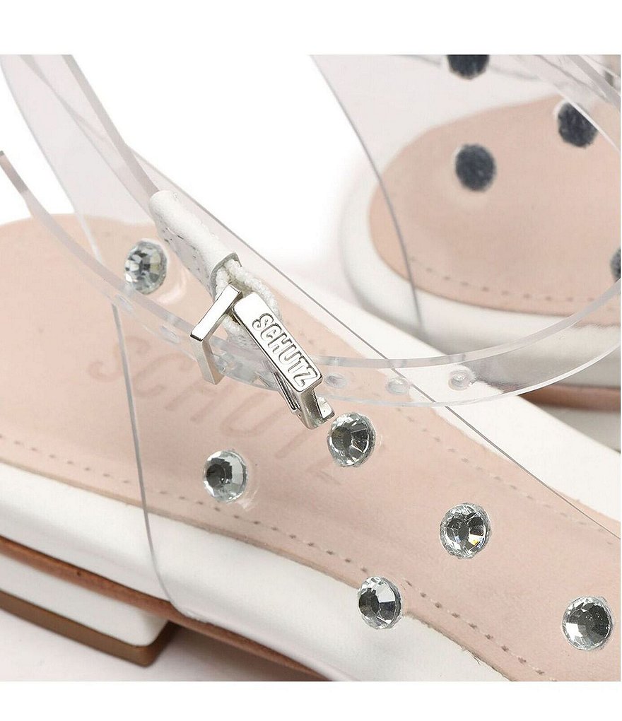 Schutz Biina Clear Vinyl Studded Pointed Toe Ankle Strap Flats
