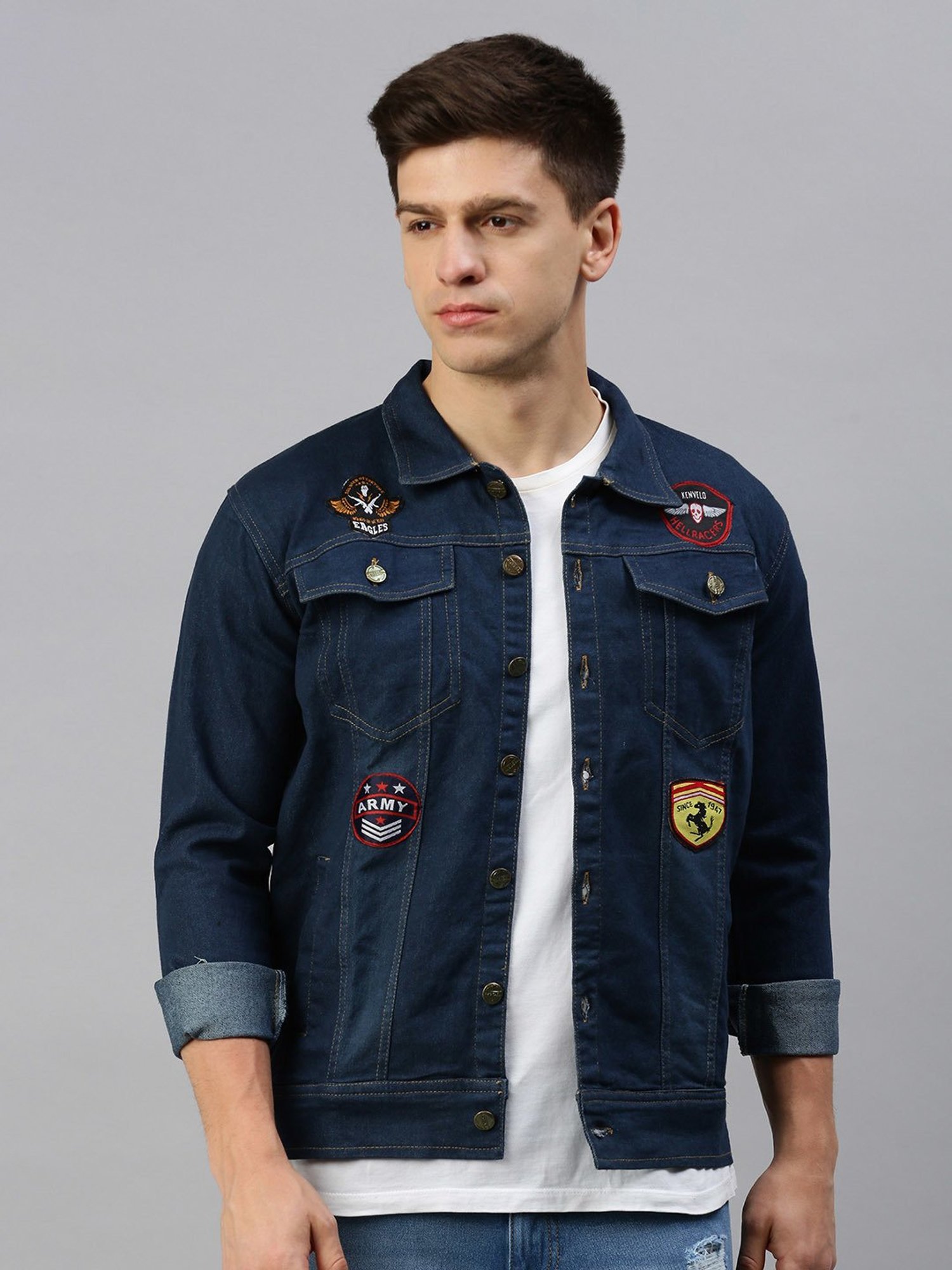 VOXATI Blue Regular Fit Shirt Collar Denim Jacket