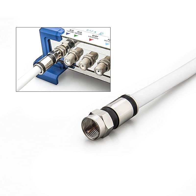 Coaxial Cable 3 Feet with RG6 Coax Cable Connector and FType Cable Extension Adapter White Coax Satellite TV 75 Ohm Cable