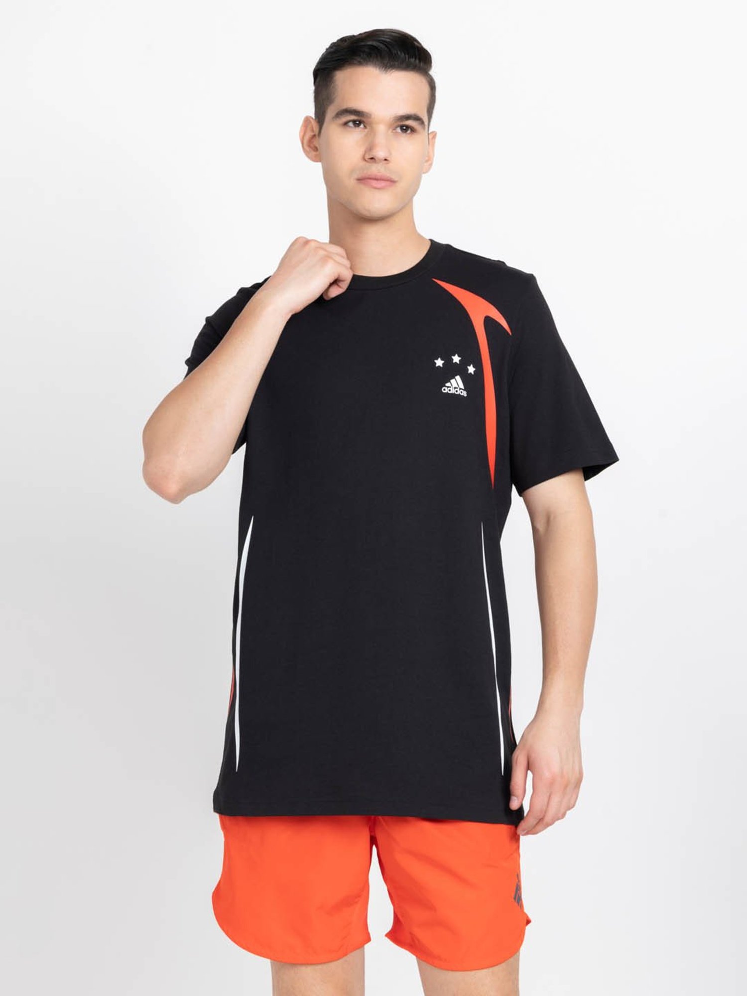 Adidas Black Regular Fit Printed Sports T-Shirt
