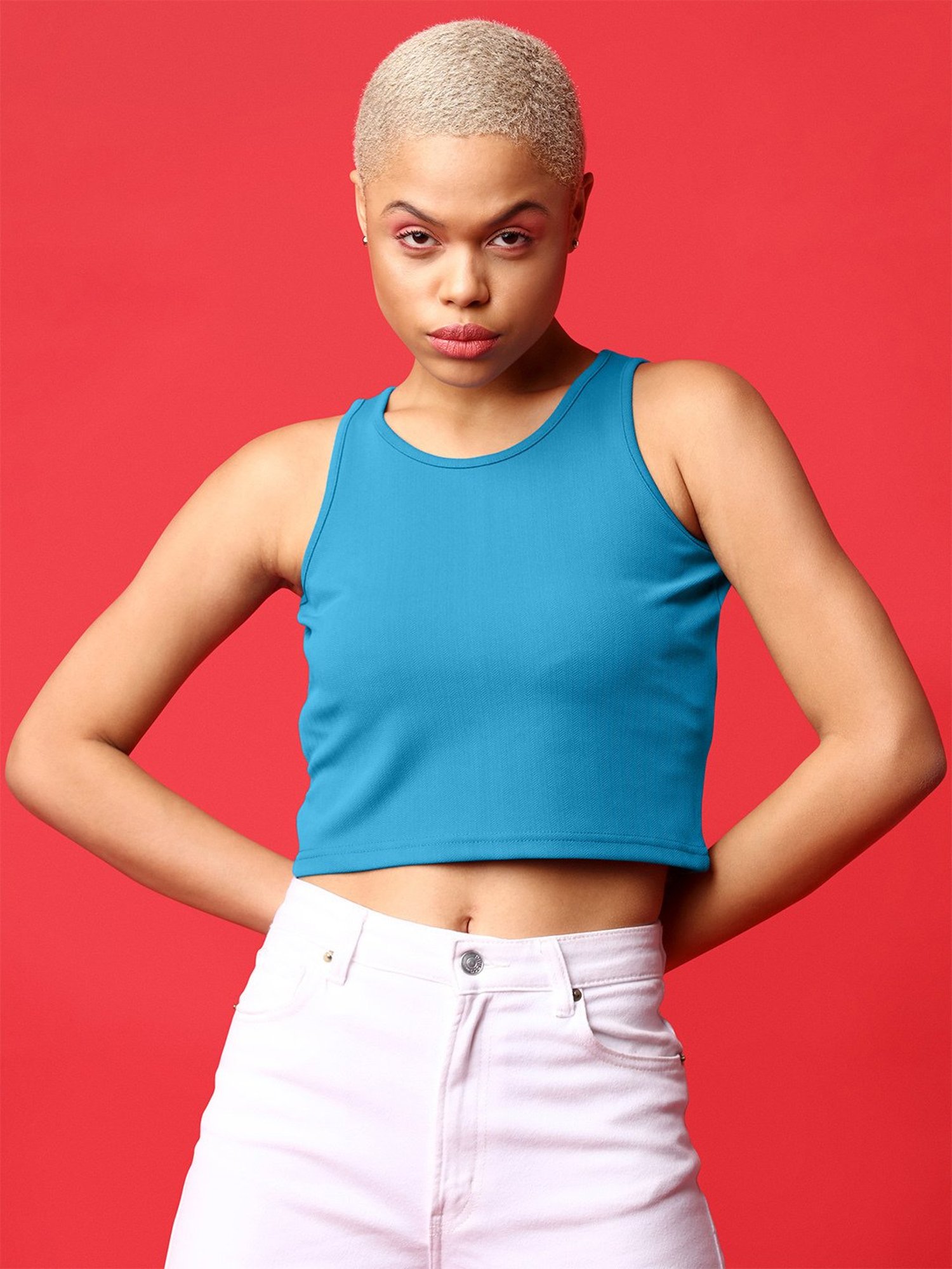 PURVAJA Teal Regular Fit Crop Top