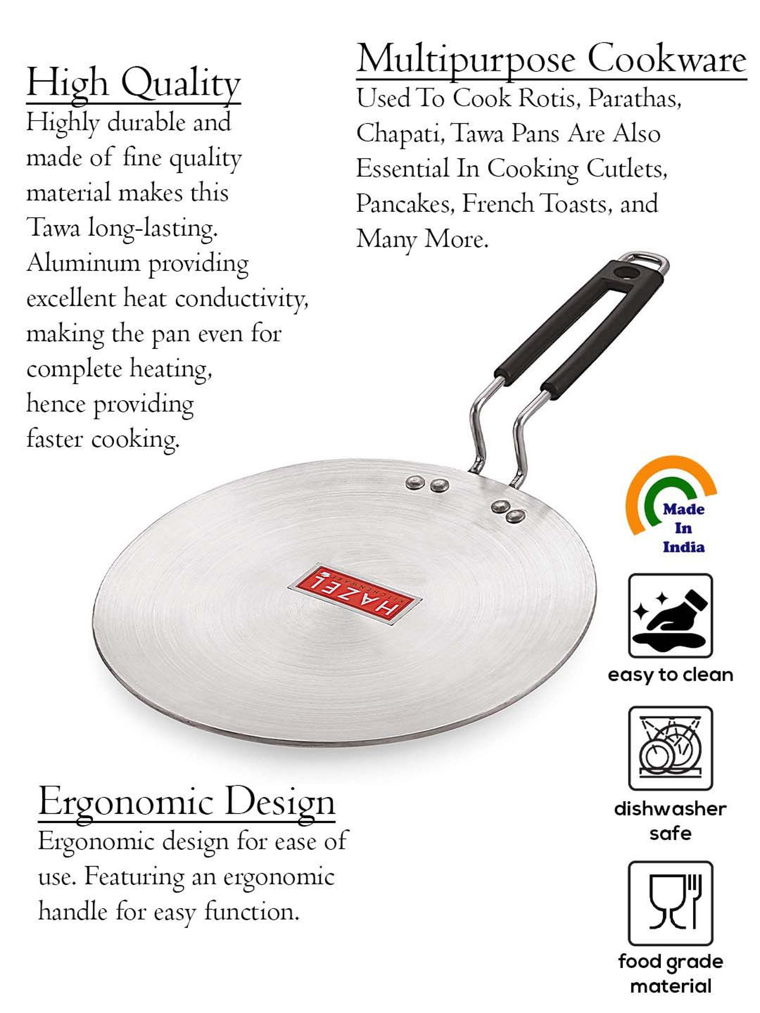 Sumeet Gold Series Pre Seasoned Cast Iron Concave Tawa for Roti 27cm 1.8kg, Gas & Induction-Friendly