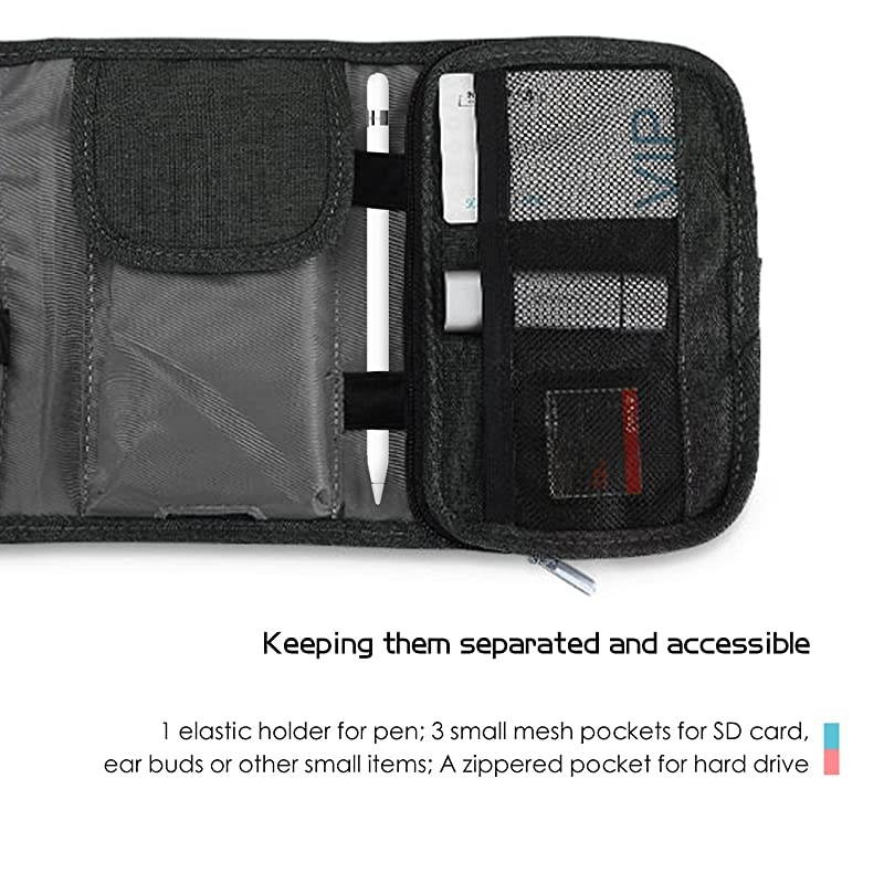 Travel Gadgets Organizer Bag Universal Electronic Accessories Cable RollUp Pouch Portable Gear Storage Carrying Cover for Cords SD Memory Cards Earphone Hard Drive Black