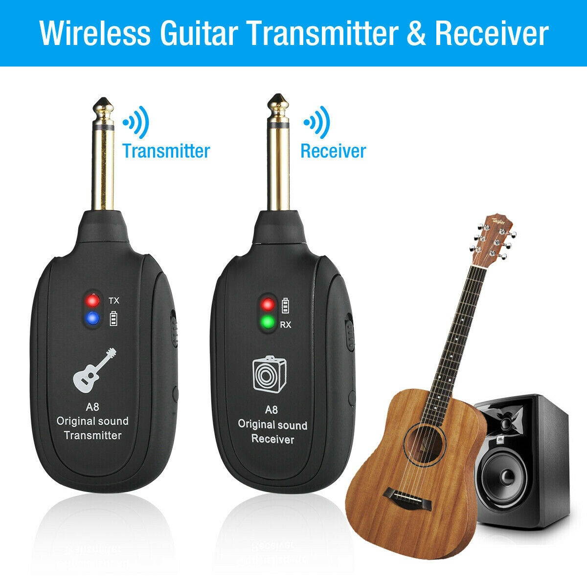 UHF Guitar Wireless System Transmitter  Receiver Kits  Rechargeable Battery US