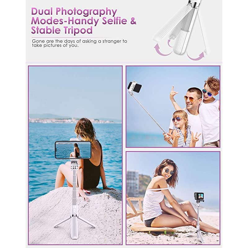 Selfie Stick Tripod,  Lightweight Aluminum All in One Extendable Selfie Stick Bluetooth with Remote Compatible with iPhone 12/12 Pro/XS Max/11/XS/XR/8P, Galaxy S20/S10/S9, Gopro, Small Camera