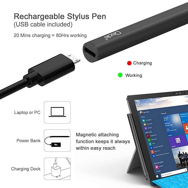 HighEfficiency Charge Digital Stylus Pen with 4096 Levels of Pressure Sensitivity and Palm Rejection Function Tilt Magnetic Attachment Digital Pen Compatible for Surface ProGoBookBlack