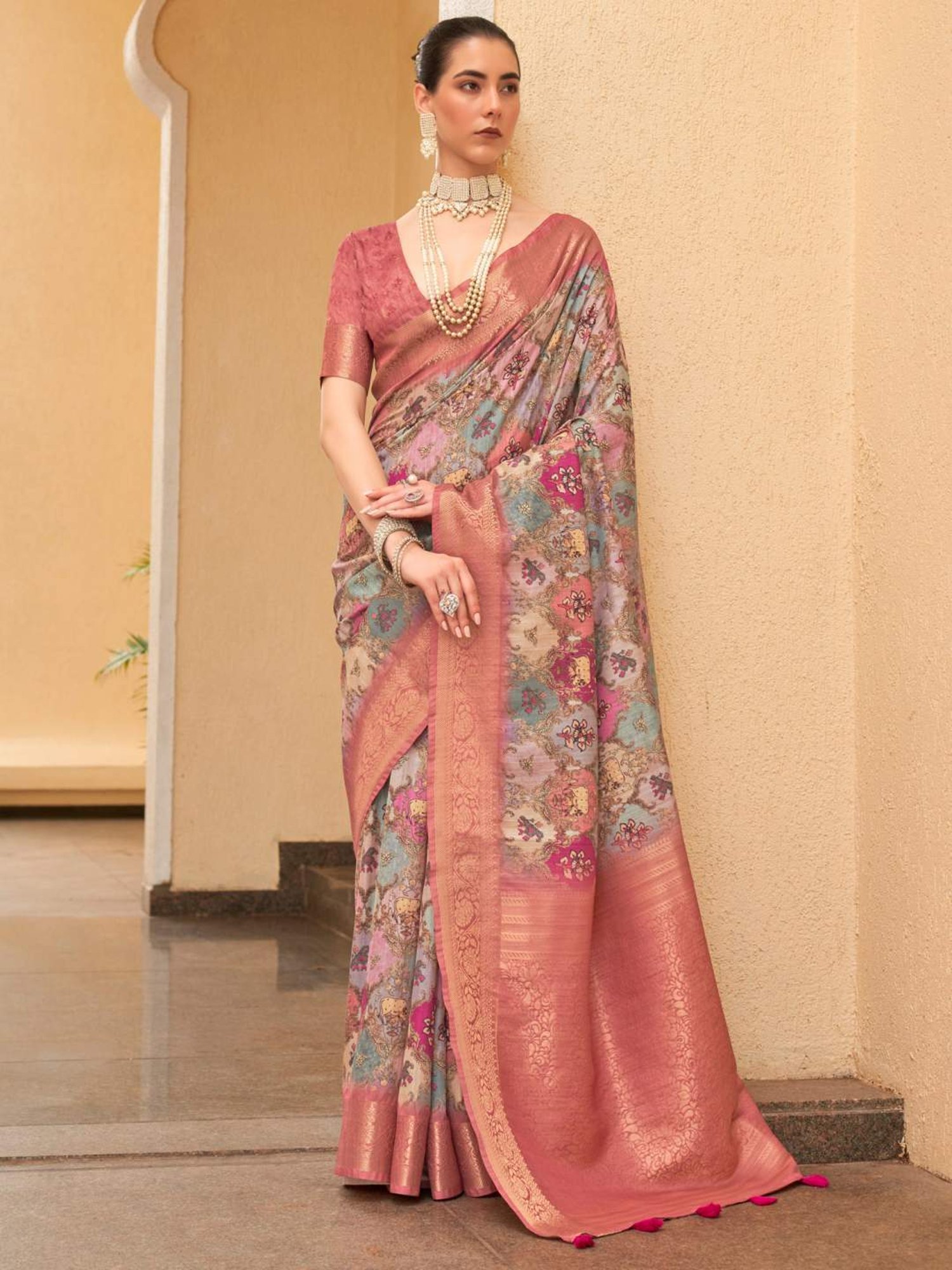 Saree Mall Pink Silk Woven Saree With Unstitched Blouse