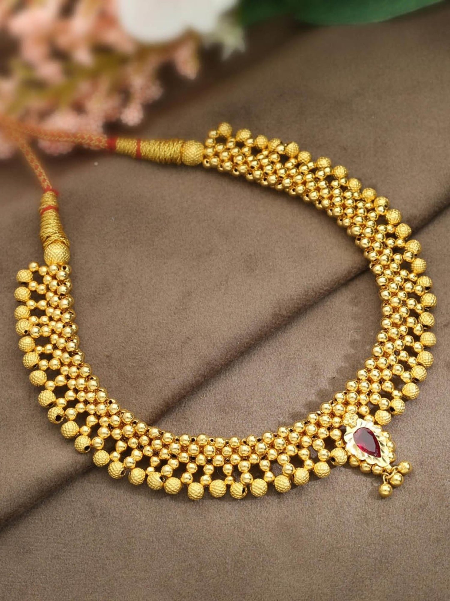 Malabar Gold and Diamonds 22k Gold Semi-Long Tushi Matinee Necklace For Women