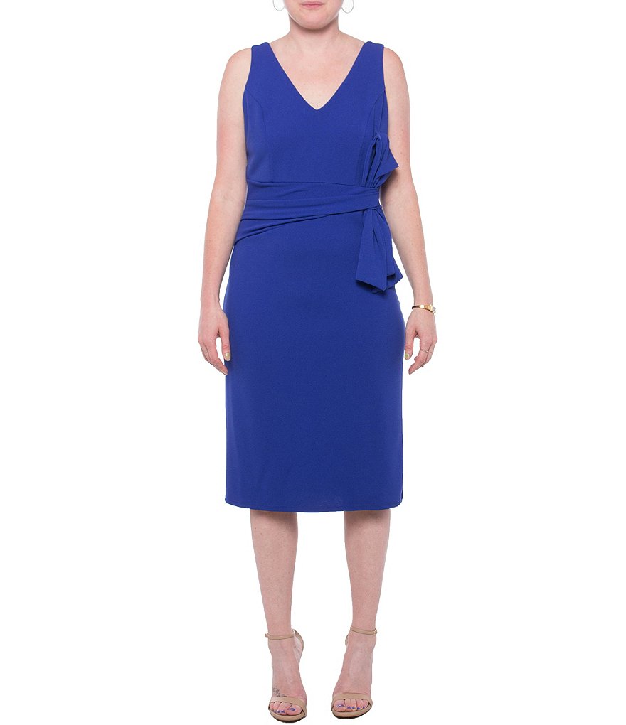 Marina V-Neck Sleeveless Crepe Bow Side Sheath Dress