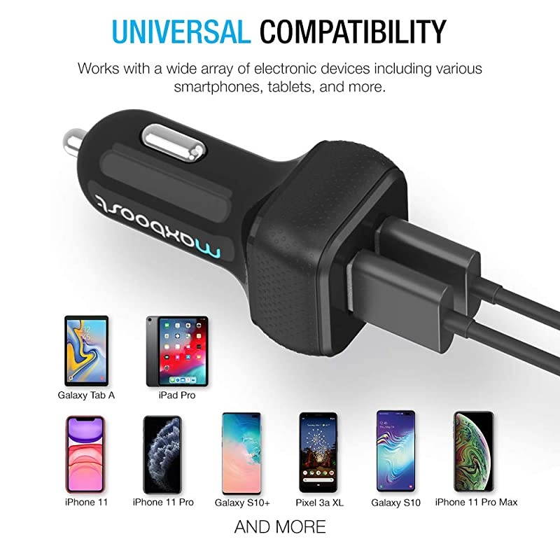 Car Charger with SmartUSB Port 48A24W Black Portable Charger for iPhone 11 Pro Max XS X 8 7 6s 6 Plus 5S SE Galaxy S10 S9 S8 Edge Note 10 9 8 LG G7 G8 HTC Nexus Pixel iPad Pro